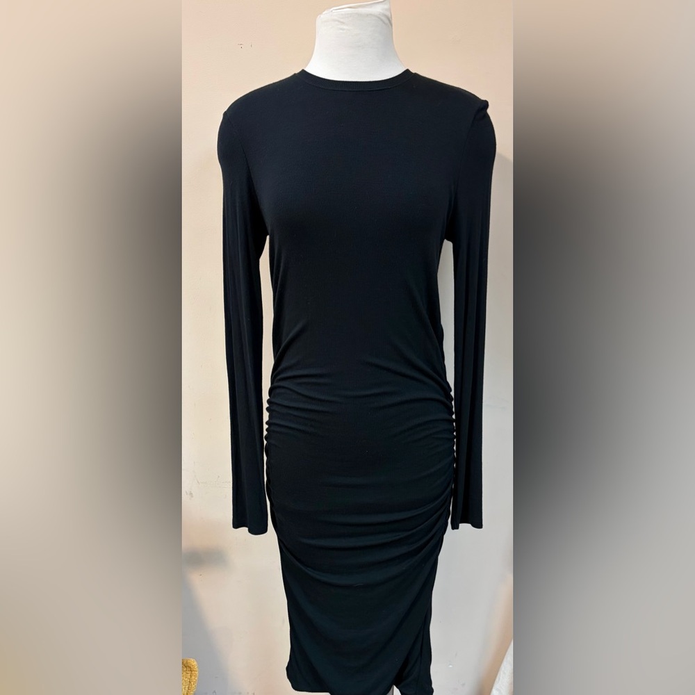 ATM Anthony Thomas Melillo Ruched Midi Dress Womens L Black Long Sleeve AW2114EC
